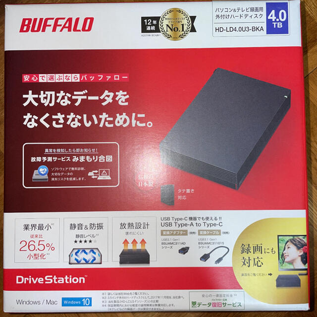 Buffalo(バッファロー)のBUFFALO HD-LD4.0U3-BKA スマホ/家電/カメラのPC/タブレット(PC周辺機器)の商品写真