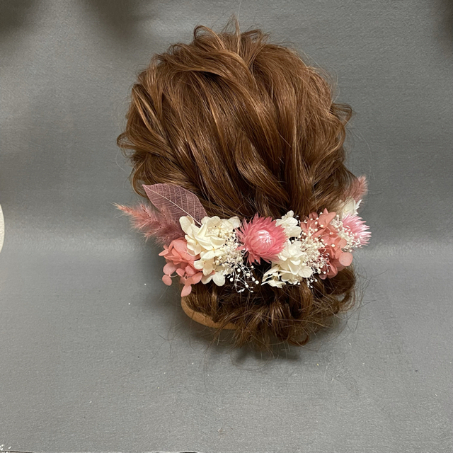 ✴︎ドライフラワーヘッドドレス✴︎和装飾り成人式飾りピンク振袖結婚式ブライダルハンドメイド