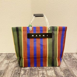 グリーン新品 新色 MARNI マルニフラワーカフェ ストライプバッグ