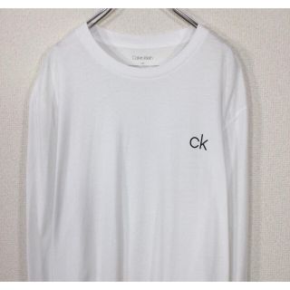 カルバンクライン(Calvin Klein)の●【美品】カルバンクライン　長袖Tシャツカットソー　ロンT     袖ロゴ　白色(Tシャツ/カットソー(七分/長袖))