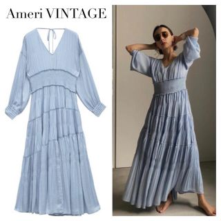 アメリヴィンテージ(Ameri VINTAGE)のAMERI SLANT SHIRRING PLEATS DRESS(ロングワンピース/マキシワンピース)