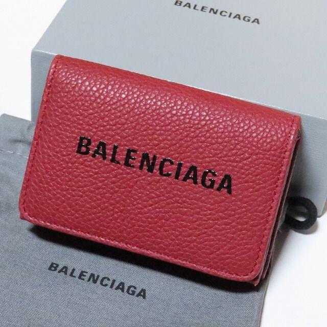 折り財布新品バレンシアガ短財布ミニウォレットダークレッド黒赤系レザーBalenciaga