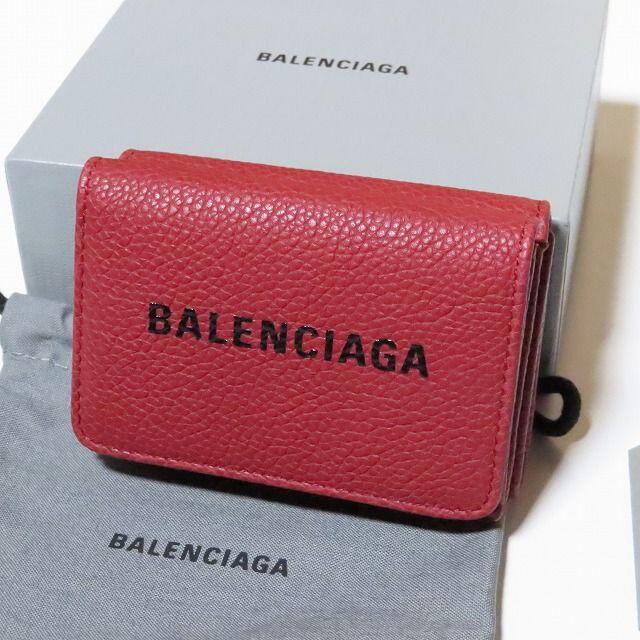 新品バレンシアガ短財布ミニウォレットダークレッド黒赤系レザーBalenciaga