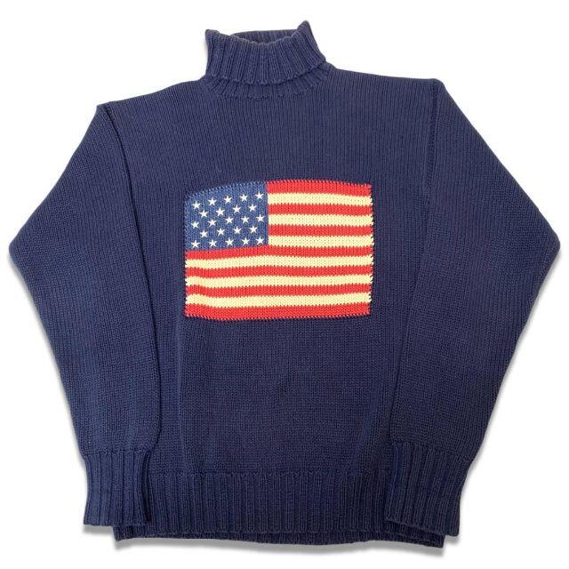 POLO RALPH LAUREN(ポロラルフローレン)の90s ポロ ラルフローレン ハイネック フラッグセーター L ネイビー メンズのトップス(ニット/セーター)の商品写真