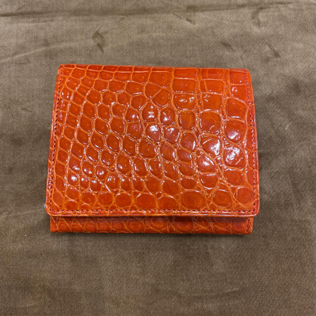 クロコダイル　シャイニング  BOX小銭入れ付き折り財布　オレンジ　日本製