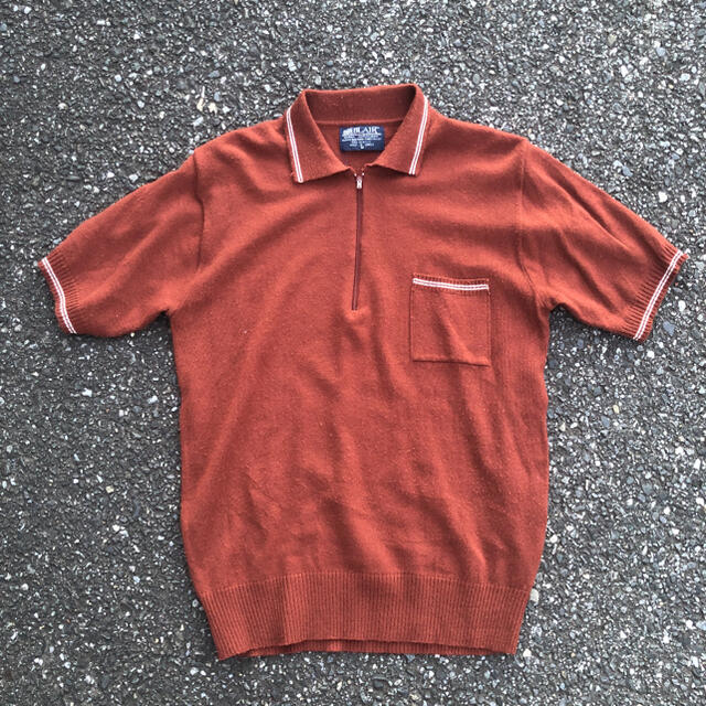 70's Vintage 半袖 ニット ポロシャツ ハーフジップ ブラウン 80