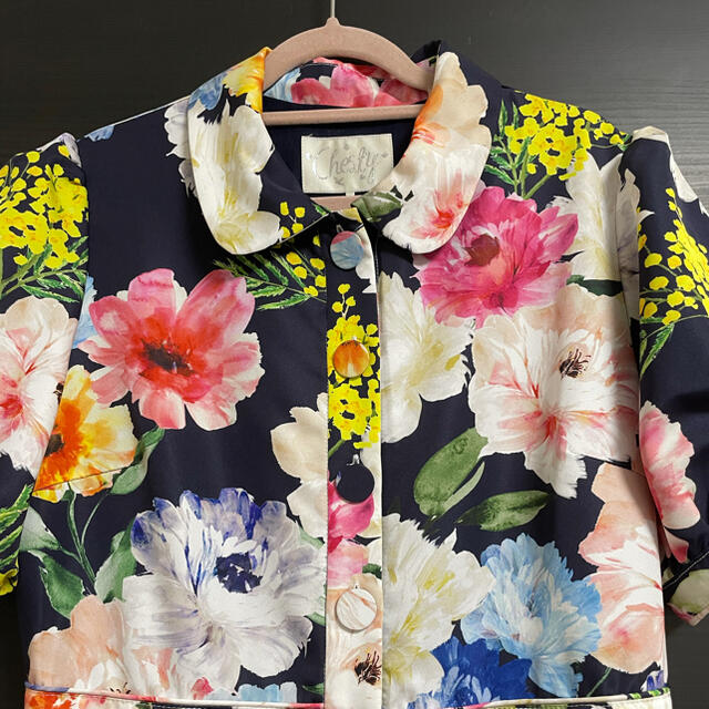 今月末処分予定♥新品♥フラワープリントミニワンピース ネイビー 全品送料0円 処分品♡美品♡チェスティ♡フローラルシャツワンピース