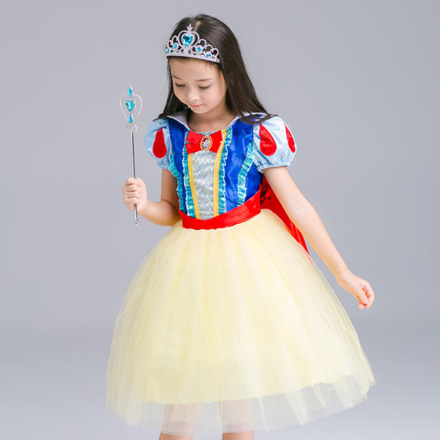 白雪姫キッズコスプレ衣装可愛いチュールドレス赤マント110サイズの