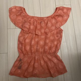 フォーエバートゥエンティーワン(FOREVER 21)のフォーエバー21 Forever21 トップス　オレンジ　ピンクオレンジ　花　透(カットソー(半袖/袖なし))