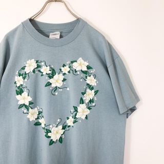 ヘインズ(Hanes)の90s USA製 Hanes Tシャツ フラワー ハート 花柄 半袖 古着(Tシャツ(半袖/袖なし))