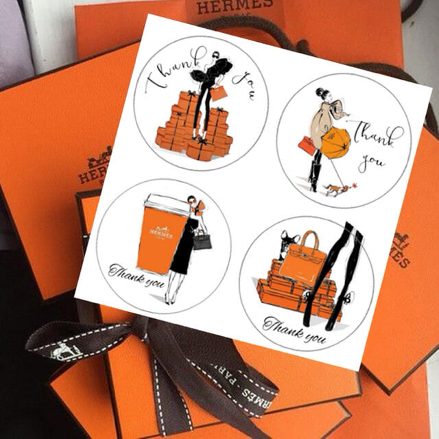 オレンジボックス柄♡サンキューシール 48面 ハンドメイドの文具/ステーショナリー(カード/レター/ラッピング)の商品写真