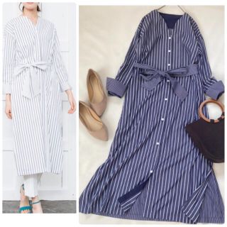 アナイ(ANAYI)の美品✨アナイ ロングワンピース シャツ 秋服 ストライプ 長袖 日本製 綿(ロングワンピース/マキシワンピース)