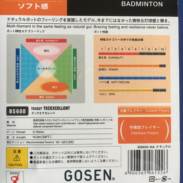 GOSEN(ゴーセン)のゴーセンバドミントンガット　高反発ソフト感　10メートル スポーツ/アウトドアのスポーツ/アウトドア その他(バドミントン)の商品写真