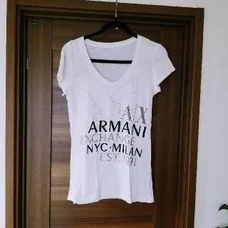 アルマーニエクスチェンジ(ARMANI EXCHANGE)のARMANI EXCHANGE◆デカロゴラインストーン白TシャツM アルマーニ(Tシャツ/カットソー(半袖/袖なし))