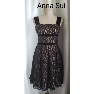 アナスイ(ANNA SUI)の美品　Anna Sui  USA製　可愛いレースドレス　黒　フォーマル可(ひざ丈ワンピース)