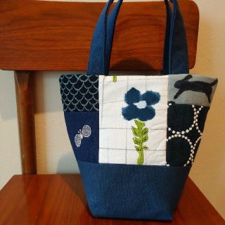 runrunrun ネイビー 細長いトート バッグ ミナペルホネン ハンドメイド(バッグ)