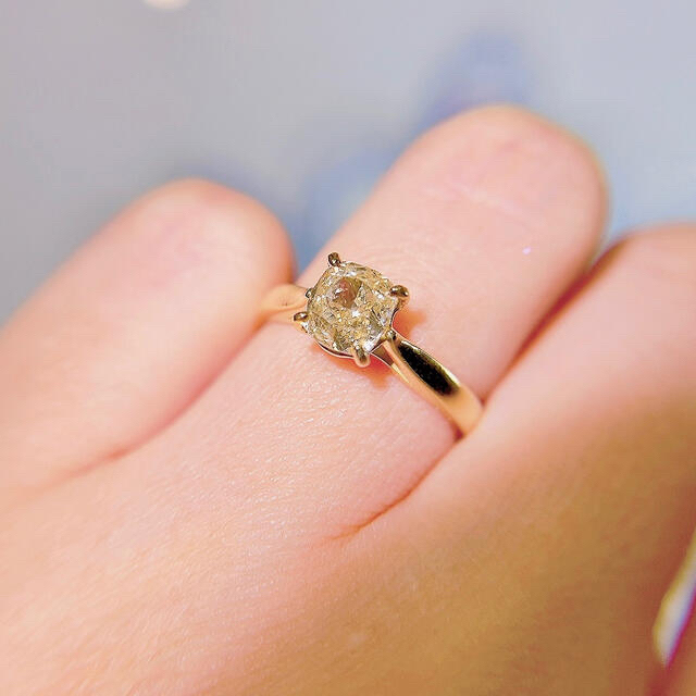 クッションカット 天然イエローダイヤモンドD1.020ct K18YG  SI2 レディースのアクセサリー(リング(指輪))の商品写真