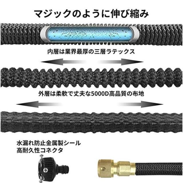 【5～15ｍ】ホース 散水ホース ブラック 超強化軽量素材【新品】伸縮ホース  インテリア/住まい/日用品のインテリア/住まい/日用品 その他(その他)の商品写真