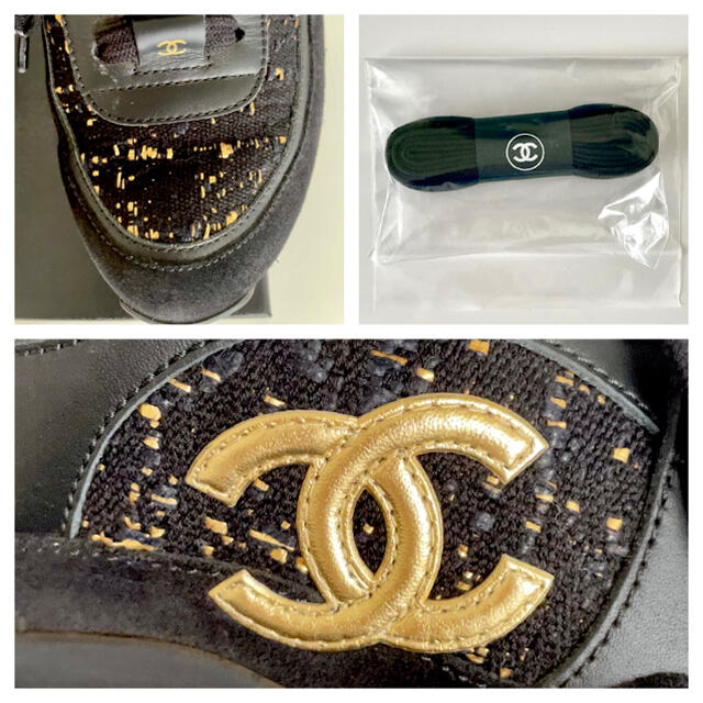 CHANEL(シャネル)のCHANEL シャネル　ゴールド×ブラック　ココマーク　ロゴスニーカー37サイズ レディースの靴/シューズ(スニーカー)の商品写真