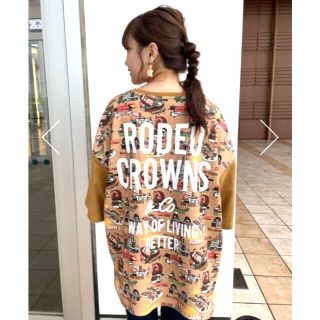 ロデオクラウンズワイドボウル(RODEO CROWNS WIDE BOWL)のロデオクラウンズ TOWN TEX 5分袖トップス　ベージュ(Tシャツ(半袖/袖なし))