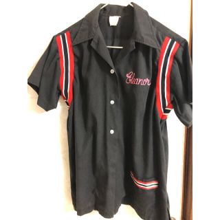 黒白ドット ピンクのボーリングシャツ風 サーキュラーワンピース
