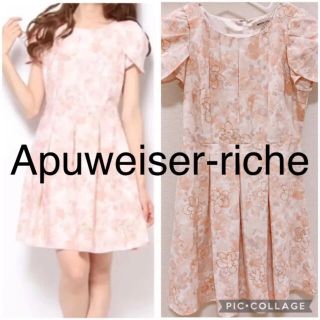 アプワイザーリッシェ(Apuweiser-riche)のアプワイザーリッシェ  フロッキーフラワープリントワンピース　花柄　ピンク M(ひざ丈ワンピース)