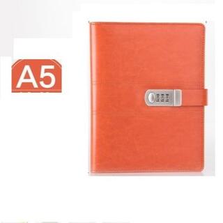 レザー 鍵付き システム 手帳 ナンバー ロック プライバシー A5 オレンジ(ファイル/バインダー)