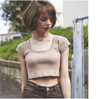 アリシアスタン(ALEXIA STAM)のJUEMI Two-way Ribbed Mini T  (Tシャツ(半袖/袖なし))