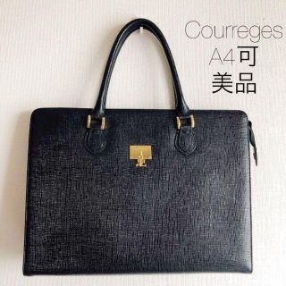 クレージュ(Courreges)の美品　クレージュ ハンドバッグ 黒 通勤バッグ　本革　レザー　高級(ハンドバッグ)