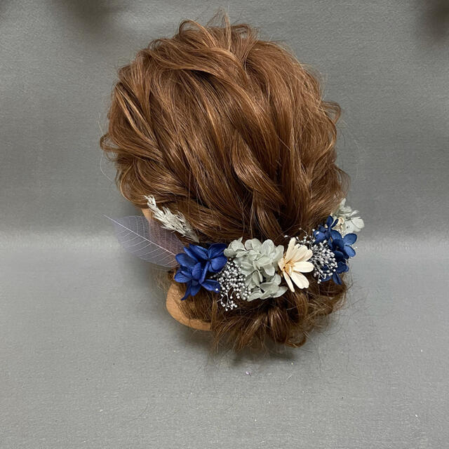 ✴︎ドライフラワー髪飾り✴︎和装髪飾り成人式髪飾り青振袖グレー結婚式和装ヘア