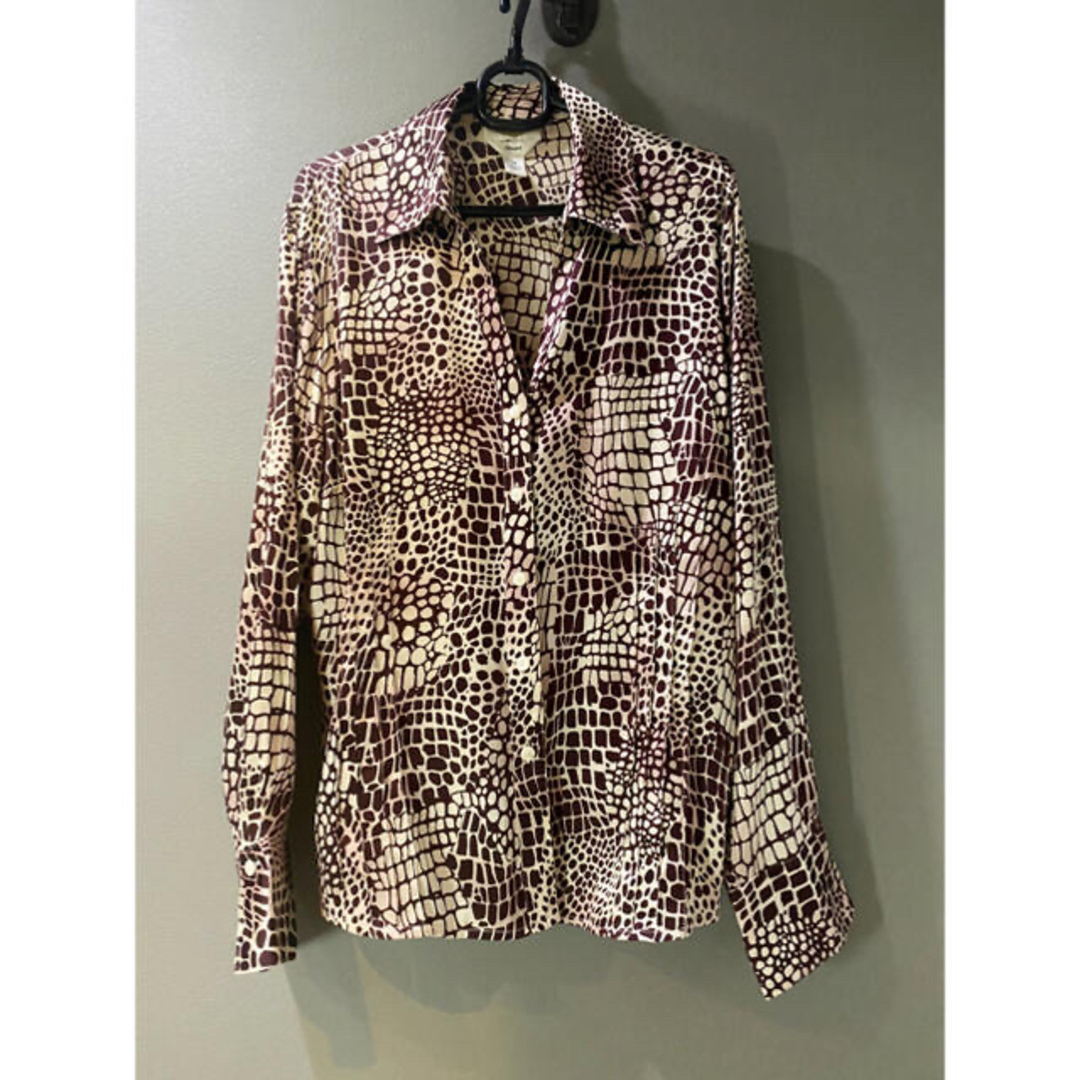 古着 ビンテージ 80s シルク 長袖 シャツ クロコダイル アニマル柄 古着 ビンテージ 80s シルク 長袖 シャツ クロコダイル アニマル柄