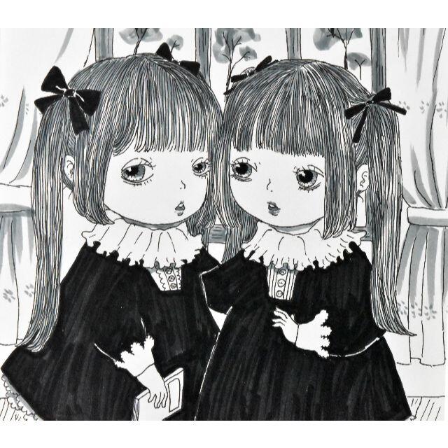 森山馬好 「双子ちゃん」 水彩・ペン 真作保証 今話題の現代