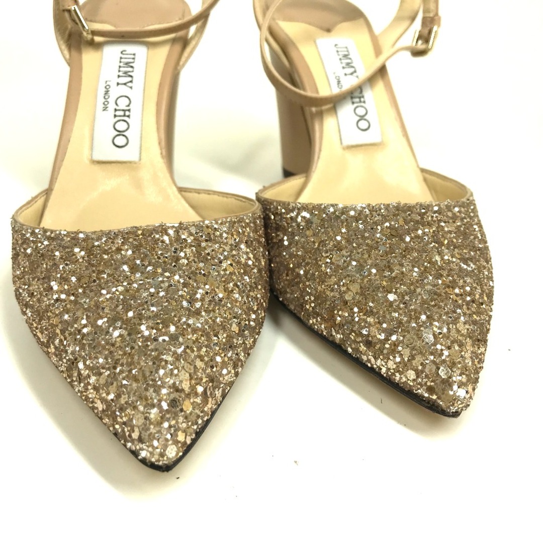 JIMMY CHOO(ジミーチュウ)のジミーチュウ JIMMY CHOO ストラップ 靴 ヒール サンダル スパンコール ベージュ 美品 レディースの靴/シューズ(サンダル)の商品写真