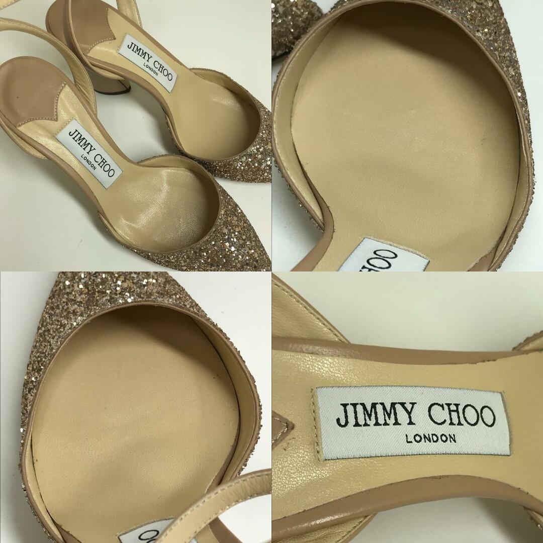 JIMMY CHOO(ジミーチュウ)のジミーチュウ JIMMY CHOO ストラップ 靴 ヒール サンダル スパンコール ベージュ 美品 レディースの靴/シューズ(サンダル)の商品写真