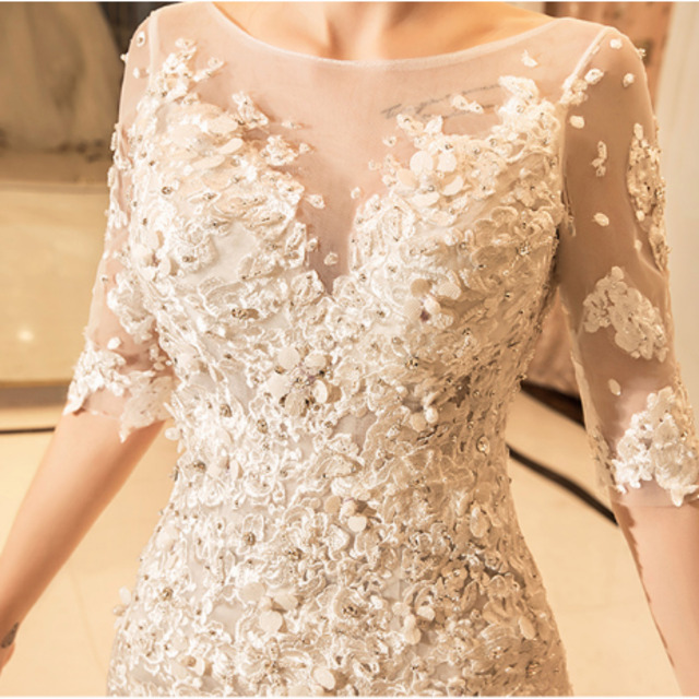 高品質！ ウエディングドレス  3D立体レース刺繍  華やか  憧れの花嫁ドレス 6