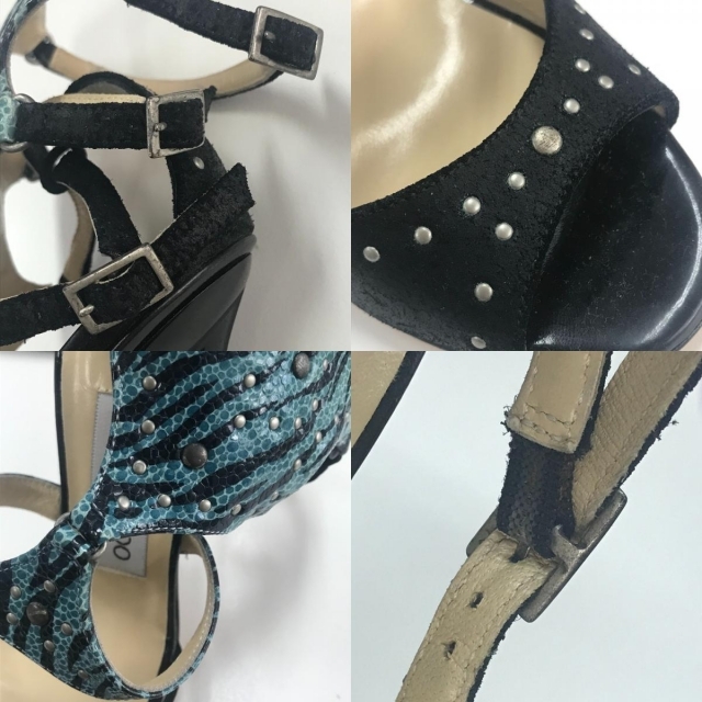 JIMMY CHOO(ジミーチュウ)のジミーチュウ JIMMY CHOO ゼブラ柄 スタッズ付き アパレル 靴 サンダル レザー ライトブルー系 レディースの靴/シューズ(サンダル)の商品写真