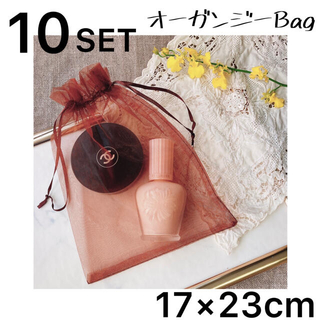 【17×23cm】ブラウンオーガンジーbag  巾着　袋  《10枚セット》(ポーチ)