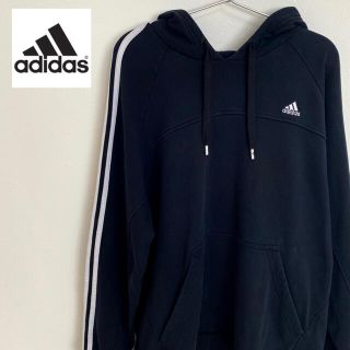 アディダス(adidas)のアディダス　パーカー　ライン入り　XLサイズ　ブラック　adidas  着画あり(パーカー)