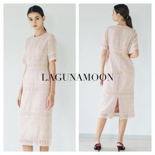 ラグナムーン(LagunaMoon)のLAGUNAMOON LADYブロッキングレースワンピース(ミディアムドレス)