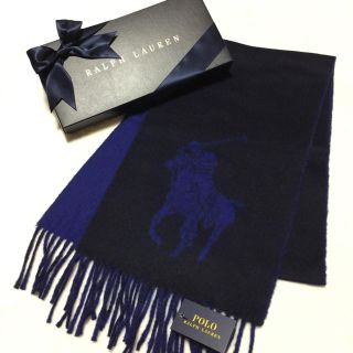 ポロラルフローレン(POLO RALPH LAUREN)の新品✨イタリア製 ビッグポニー マフラー / ブルー(マフラー)