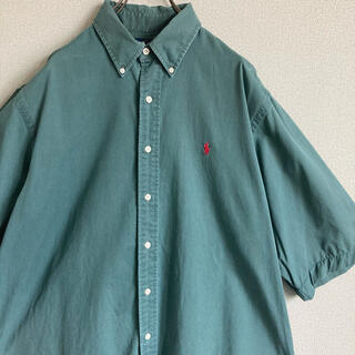 90s XL ラルフローレン ビッグシャツ 半袖 グリーン ポニー刺繍