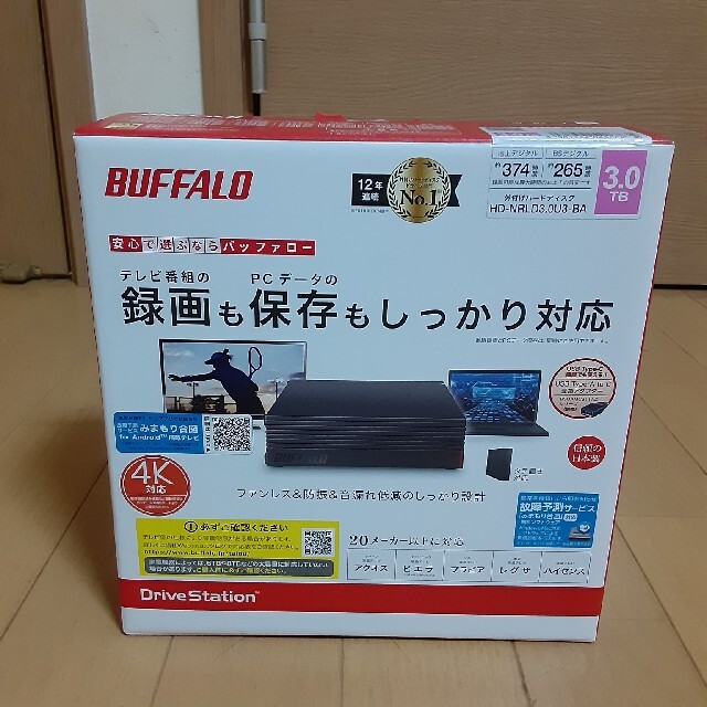 Buffalo(バッファロー)のbuffalo外付けハードディスク(3.0TB)HR-NRLD3.0U3-BA スマホ/家電/カメラのスマホ/家電/カメラ その他(その他)の商品写真