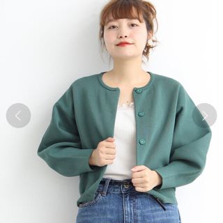 ドットアンドストライプスチャイルドウーマン(Dot&Stripes CHILDWOMAN)のアモッサミラノリブ　BIGパフ　クルーカーディガン(カーディガン)