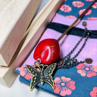 かんざし屋wargo金古美蝶赤パーツのアンティーク簪の通販 by