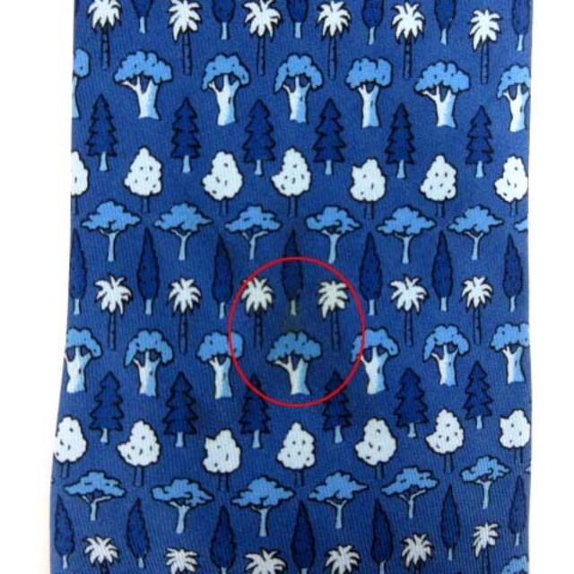 Hermes(エルメス)のエルメス オールド ネクタイ レギュラータイ シルク 総柄 ツリー サテン 青 メンズのファッション小物(ネクタイ)の商品写真