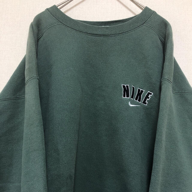 【激レア】NIKE 90s 古着　スウェット　トレーナー　刺繍ロゴ　グリーン