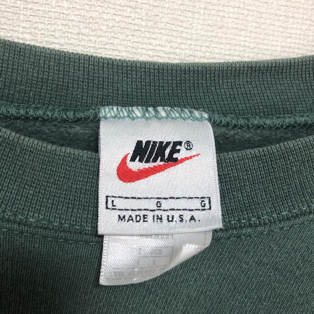 NIKE(ナイキ)の【激レア】NIKE 90s 古着　スウェット　トレーナー　刺繍ロゴ　グリーン メンズのトップス(スウェット)の商品写真