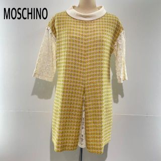 モスキーノ(MOSCHINO)のMOSCHINO モスキーノ レース切替ツイードワンピース(ひざ丈ワンピース)