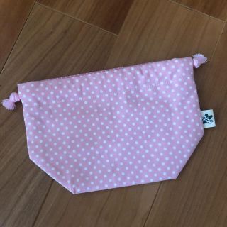 コップ袋　ハンドメイド　巾着　ピンク　ドット　②(ランチボックス巾着)