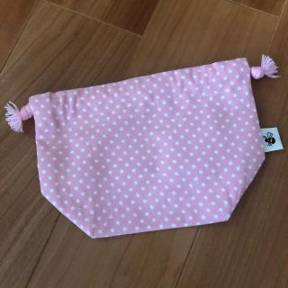 コップ袋　ハンドメイド　巾着　ピンク　ドット　③(ランチボックス巾着)